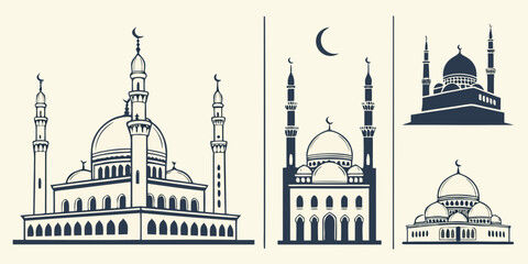 Detailed illustration of various mosque architectural styles and designs © Alone