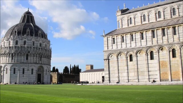 Pisa. Italy,Piazza dei Miracoli, listed among the UNESCO World Heritage Sites since 1987, is where you can admire the four monuments that form the centre of the city's religious life, called miracles
