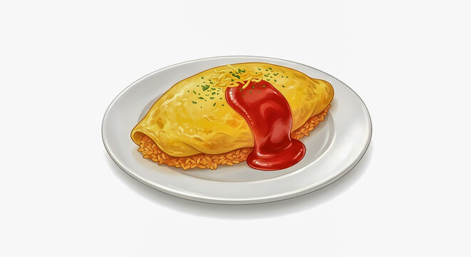  ケチャップのかかった美味しそうなオムライス