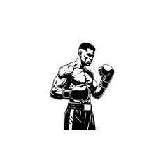 Boxing Fighter Silhouette Vector Illustration &ndash; Strong Boxer Athlete with Gloves
