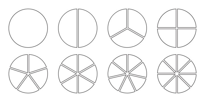 Pie chart set. Circle pie chart diagram. Circle icons for infographic or steps.. Colorful diagram collection with 1,2,3,4,5,6 sections or steps. Flat process cycle.