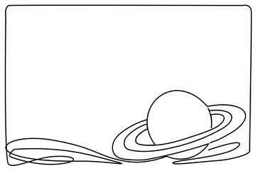 Line Art Abstract Planet Character. Funny Cute Child Room Artwork Symbol. Childish Outline Decorative Element. Birthday Greeting Card Simple Design. Astronomy School Lesson Icon © Silkyinky