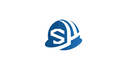 A modern, abstract logo of a blue construction hat with the letter "S" and other details