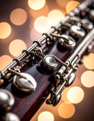 Obraz premium Close-up Elegant Wooden Clarinet with Silver Keys