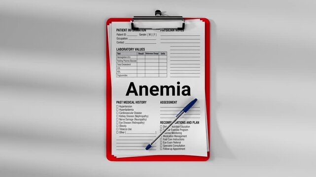 Anemia diagnosis on medical clipboard patient laboratory clinical form