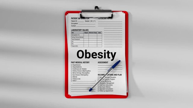 Obesity diagnosis on medical clipboard patient clinical healthcare form