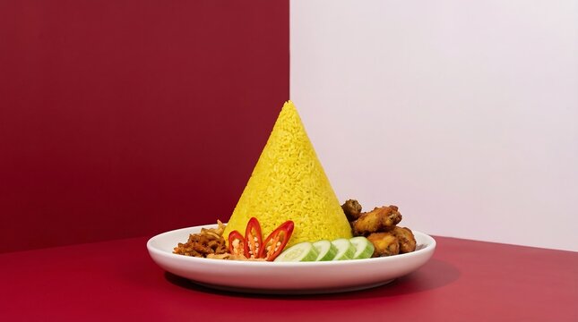 Traditional Indonesian Nasi Tumpeng with Side Dishes