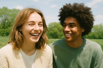 Obraz premium Joyful friends enjoying nature