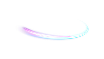 A glowing blue-pink light trail with a smooth curved motion and a soft glowing blur. An abstract multicoloured ‘swoosh’ effect for futuristic overlays. © MAKSYM