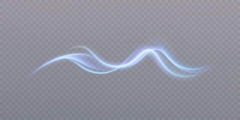 Soft glowing blue light wave with flowing luminous trail on transparent background. Abstract energy line for futuristic overlays, digital banners, elegant interfaces and visual effects. © MAKSYM