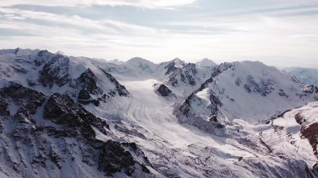 Aerial view of Tuyuksu glacier and T1 meteorological station