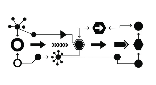 Set of 20 black flowchart icons vector