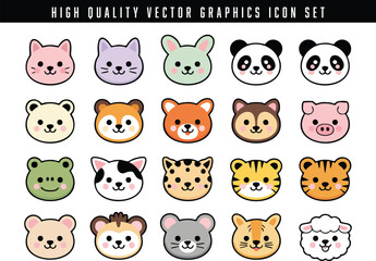 Fototapeta premium Collection of high quality cute animal faces vector icons
