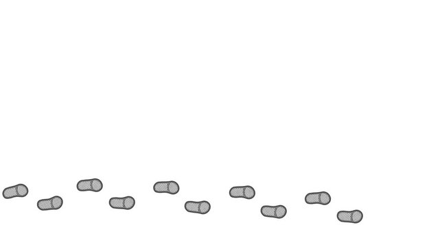 Kids footprint animation. Leaving footprints on the floor from left to right. Childrens shoe footprint, high heels animation. 4K.  Animated Video