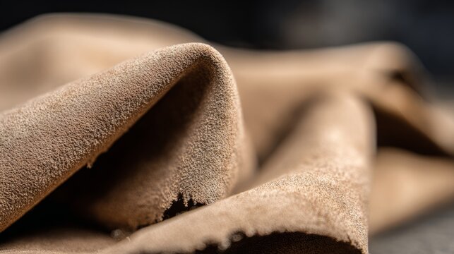 nubuck. Extreme close-up of nubuck leather texture showing fibrous structure under natural window light. lifestyle magazines.
