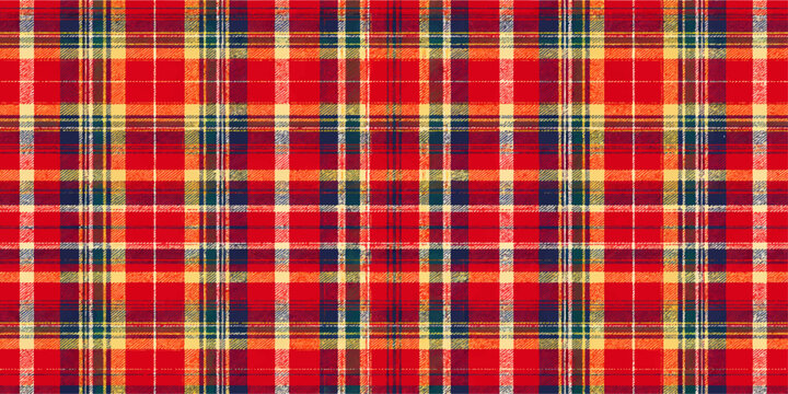 Seamless red and yellow tartan pattern featuring a checkered plaid texture and geometric scottish design for fabric wallpaper and textile vector illustration