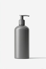 Gray pump bottle on white background; minimal aesthetic. Shadow suggests 3D rendering