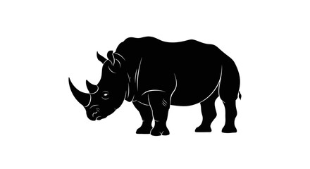 Black silhouette of a rhinoceros standing. © MUHRODIN