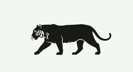 Black silhouette of a tiger walking. © MUHRODIN