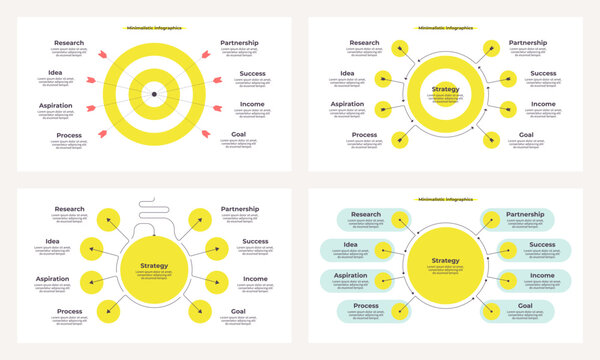 Business infographic template. Idea, goal chart with eight options, steps. Vector chart.