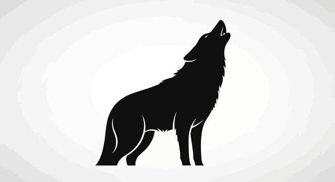 Black silhouette of a wolf howling.