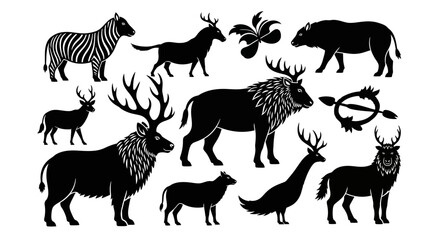 Black silhouettes of various wild animals. © MUHRODIN