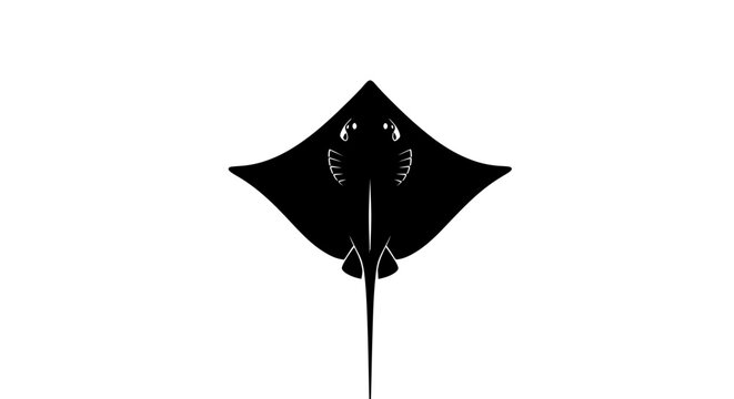 Black stingray swimming in water column.
