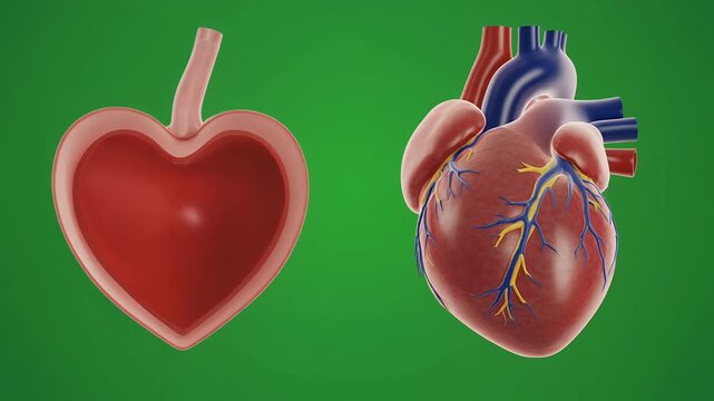 Anatomical heart and symbolic heart morphing comparison animation.