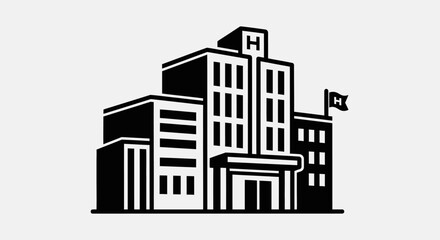 Naklejka premium Hospital Building Icon Black White.