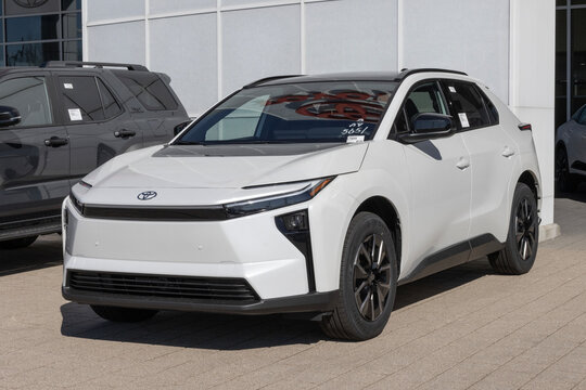 Toyota bZ XLE AWD Electric SUV display at a dealership. Toyota offers the bZ with up to 314 miles of driving range. MY:2026