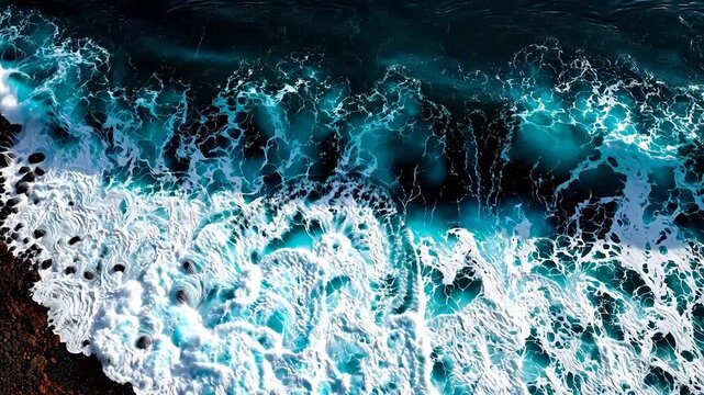 Aerial view of crashing ocean waves