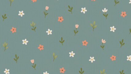 Fototapeta premium Floral pattern on teal desktop wallpaper