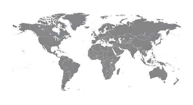 A gray map of the world on a white background