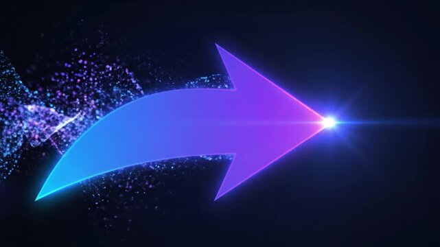 Dynamic digital arrow with glowing light on dark backdrop