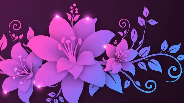 Elegant floral design with gradient flowers on deep purple background