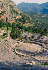 ancient civilisation in Greece, old temple, amphiteathre in mountain, Delphi