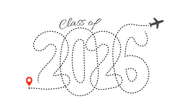 Class Off 2026 Seniour Year Graduation Logo. Graduate Invitation Card Logotype Design, School Calendar Sign. Congratulations Numbers Typography Template, School Grad Celebration. Vector Illustration