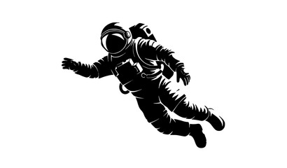 Floating astronaut silhouette reaching forward in zero gravity space exploration vector illustration © Md Humaun