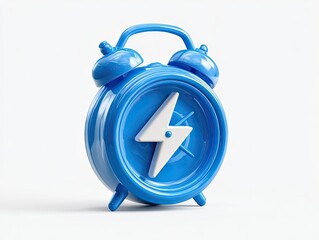 Fototapeta premium Blue alarm clock with a lightning bolt symbol. Close-up on white background. 3D rendered