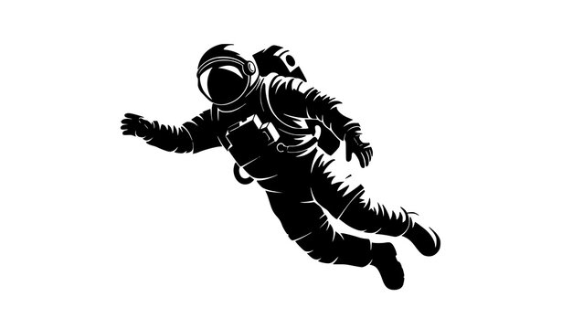 Floating astronaut silhouette reaching forward in zero gravity space exploration vector illustration
