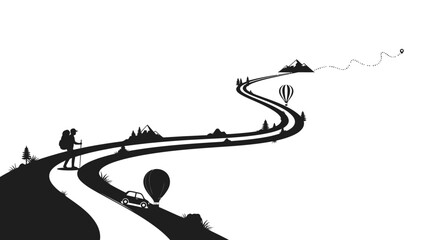Hot air balloon on winding road. © nur