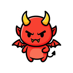 Cute Red Devil Character with Wings and Horns, Cartoon Style