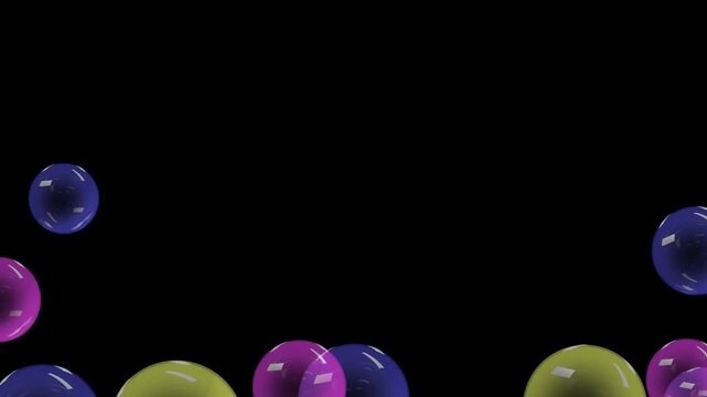 Multicolored glass balls float and grow without a background. Multicolored soap bubbles.