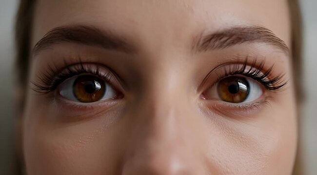 Close up portrait of beautiful woman's eyes with long eyelashes and brows