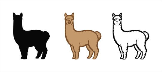 alpaca and llama vector set illustration on white background, silhouette vector alpaca and llama logo, icon set. © MOMENIN SUNNY