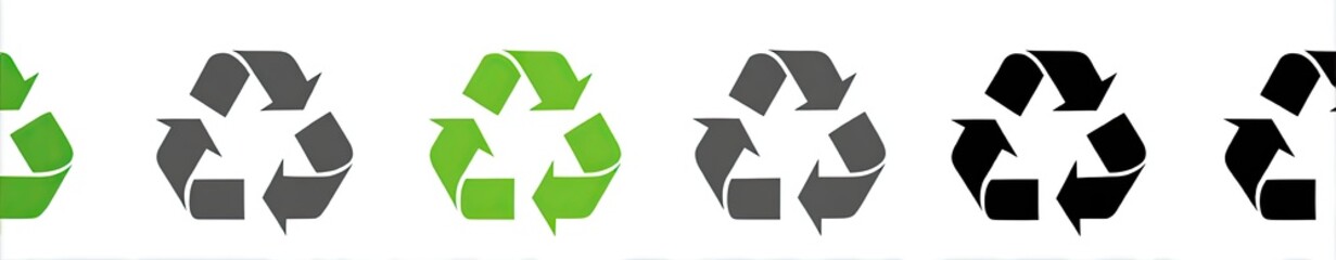 Obraz premium A row of recycling symbols in various colors green, gray, and black