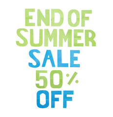 Fototapeta premium End of summer sale 50% off graphic with watercolor texture with ideal for retail promotions and seasonal market transparent background