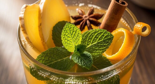 Refreshing beverage with garnishes