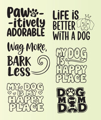 Obraz premium Funny and cute dog lover quotes collection isolated on transparent background