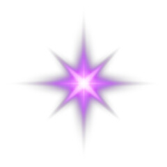 Obraz premium Radiant purple star with bright violet light flare and glowing rays isolated on a transparent background